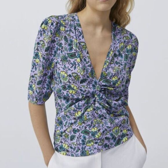 IKKS paris women’s flower print draped blouse size EU 40 NWT - Picture 2 of 14